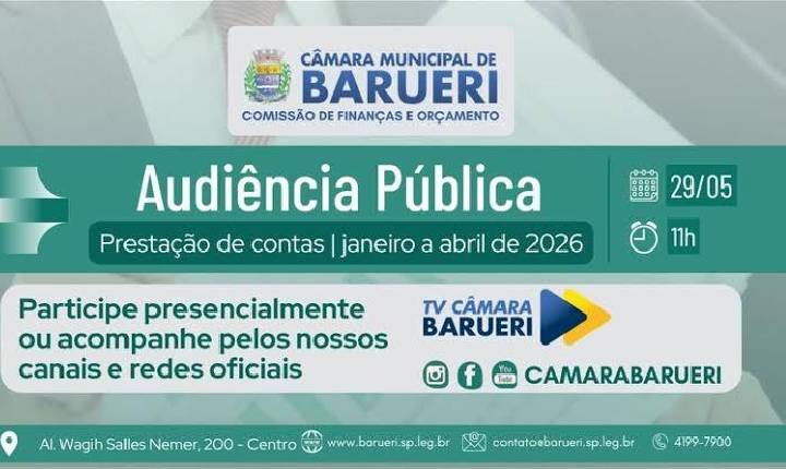 Audiência pública vai mostrar como Barueri usou o dinheiro público entre janeiro e abril
