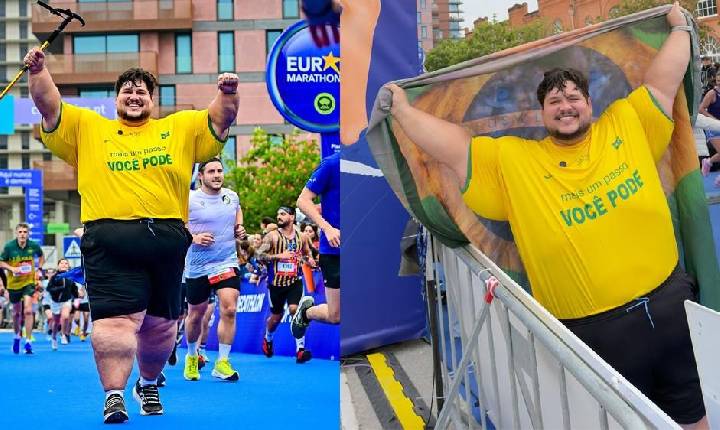 Brasileiro com 200 kg viraliza em vídeo emocionante ao completar 10 km em maratona na Europa: 'Mamute que se recusa a ser extinto
