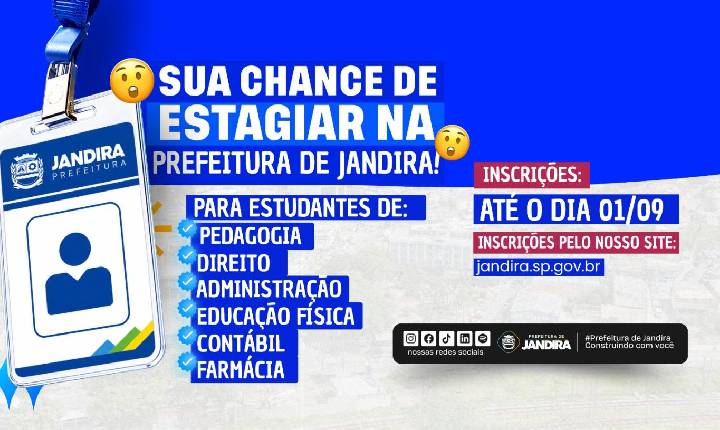 Prefeitura de Jandira abre inscrições para vagas de estágio de nível superior