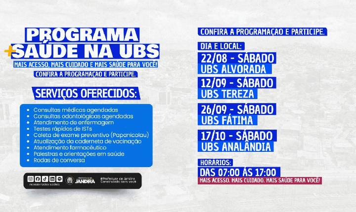 Programa + Saúde amplia atendimento nas UBS de Jandira com ações especiais aos sábados