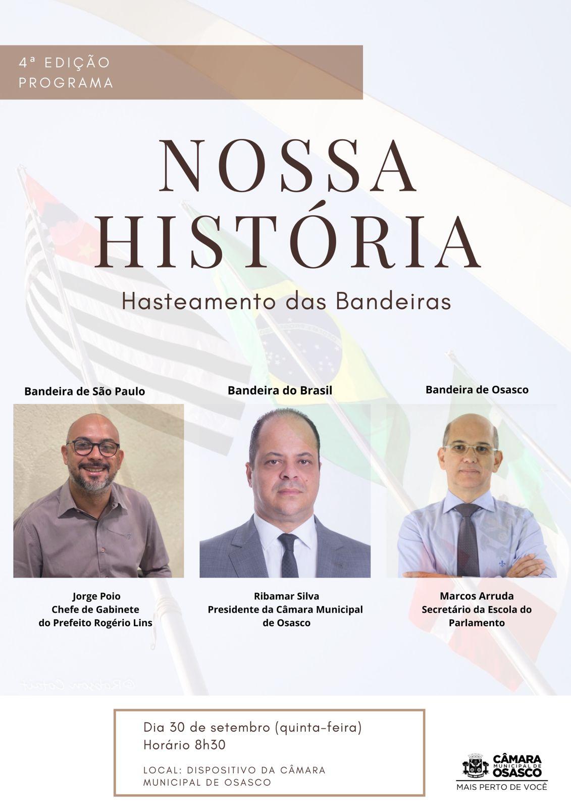 Câmara Municipal de Osasco realiza hoje Hasteamento das Bandeiras