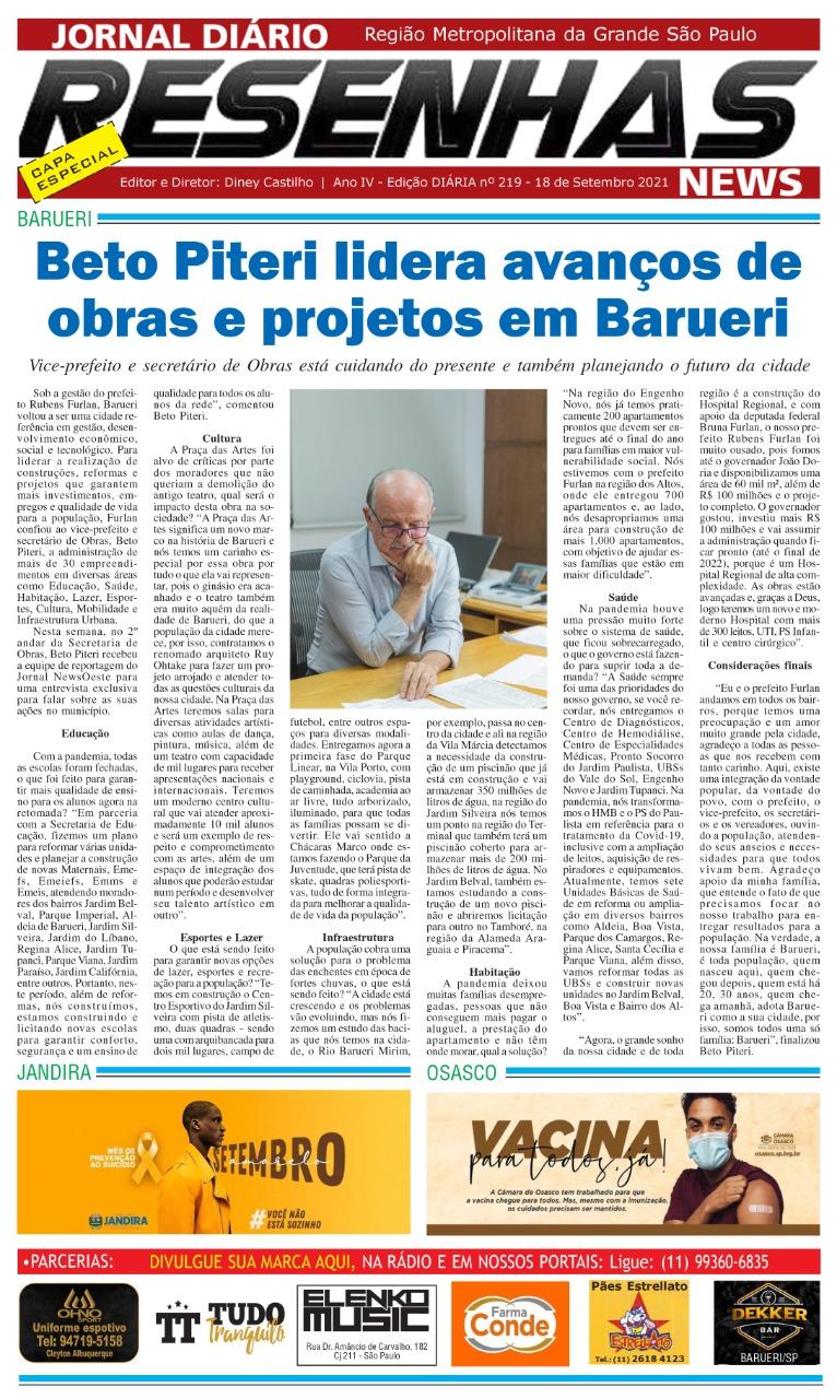 Vice-Prefeito de Barueri, Beto Piteri (PSDB), se destaca na Secretaria de Obras