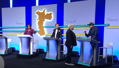 Datena deixa púlpito e vai em direção a Marçal durante debate da TV Gazeta; confusão continua nos bastidores
