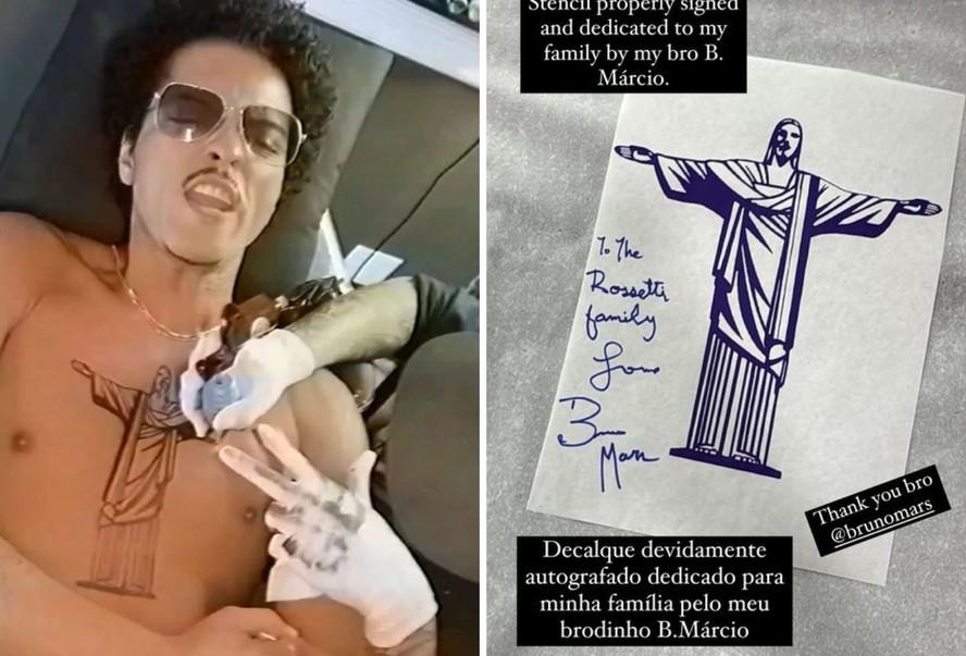 Tatuador revela detalhes de encontro com Bruno Mars e nova tatuagem do Cristo Redentor