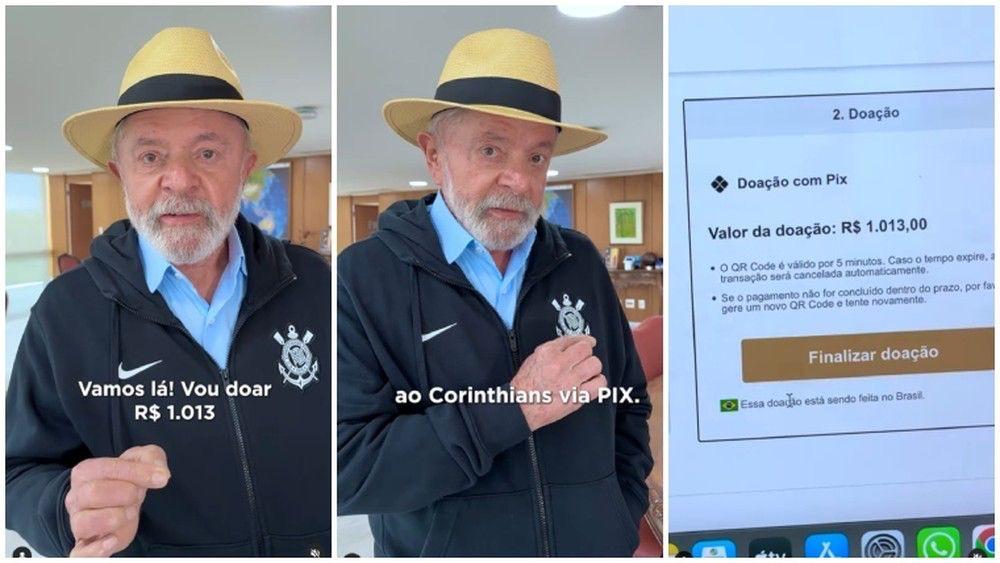 Lula faz doação para estádio do Corinthians e diz que governo não vai taxar transferências via Pix