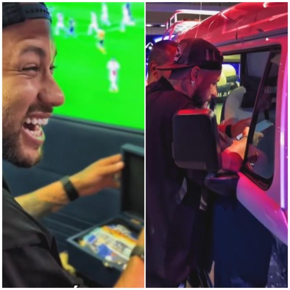 Neymar chega ao CT do Santos em kombi personalizada que ganhou do pai; veja fotos