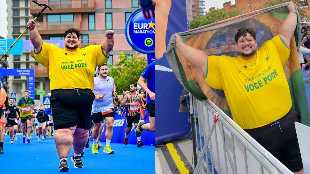 Brasileiro com 200 kg viraliza em vídeo emocionante ao completar 10 km em maratona na Europa: 'Mamute que se recusa a ser extinto