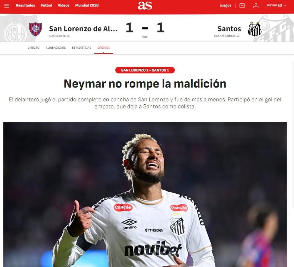 Jornal espanhol aponta momentos de brilho de Neymar contra o San Lorenzo: 