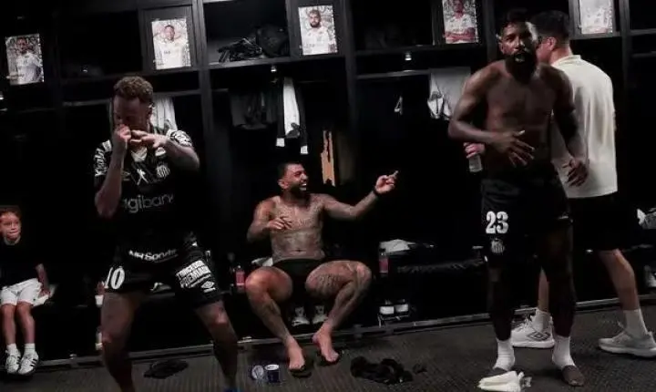 Vestiário do Santos tem Neymar dançando, Rodinei 